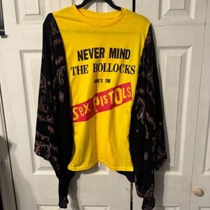 The Sex Pistols Upcycled Graphic Tee & Sheer Flowy Print Sleeves - OSFM